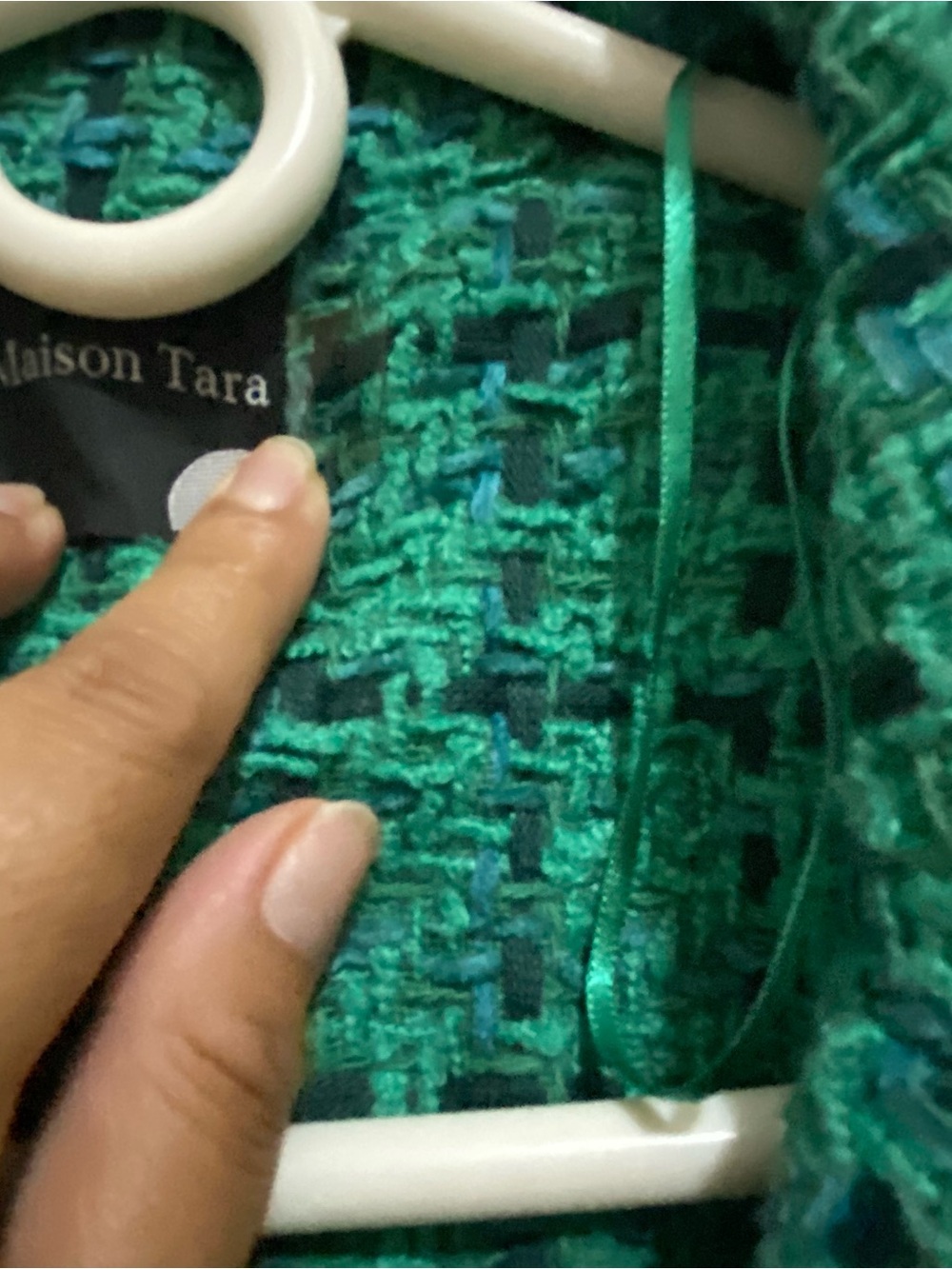 Maison Tara Green Tweed Jacket with Navy Threading - Picture 5 of 6